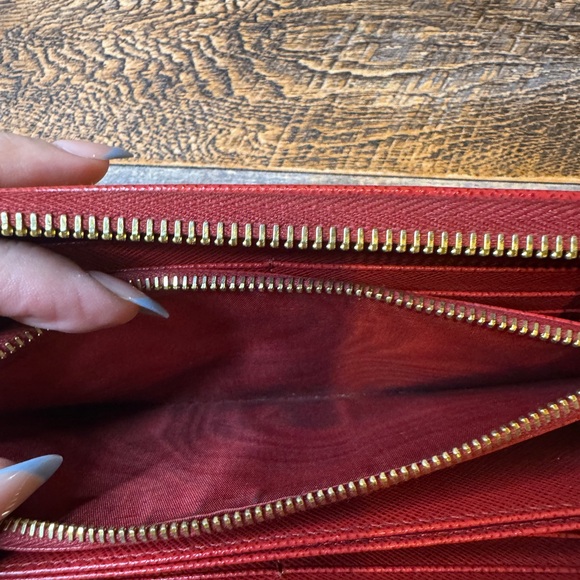 Prada Saffiano Leather Zippy Long Wallet Red Full Set With Authenticity Card - Picture 12 of 16